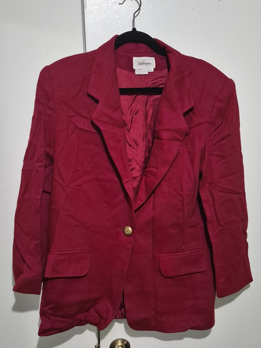 Vintage Worthington 100% Wool Red Blazer Gold Buttons Size 12